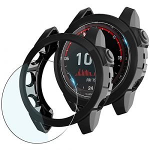 Diruite 4 Pièces Compatible avec Garmin Fenix 7X 51mm Verre Trempé Film+Coque, Anti-Rayures TPU Protecteur Coque pour Garmin Fenix 7X /Fenix 7X Sapphire Solar 51mm Coque*2+Protection Écran*2 (Diruite, neuf)