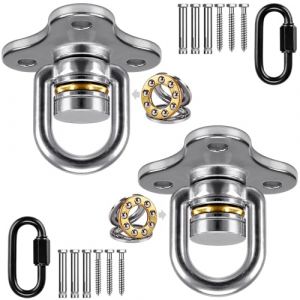 SELEWARE Lot de 2 crochets de plafond pour sac de frappe - Support de balan&ccedil;oire avec roulement &agrave; billes - Crochet de balan&ccedil;oire rotatif &agrave; 360 &deg; avec mousqueton - Support de poutre en bois - Pour sacs (Lifeswell, neuf)