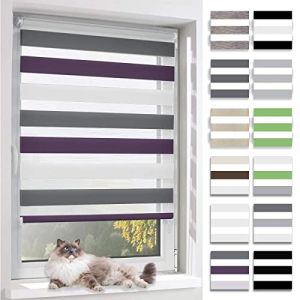 BelleMax Store Enrouleur Jour Nuit, Tissu Double, Rideau sans Perçage, Translucide Occultant et Protection Vie privée,pour Fenêtre et Porte,Blanc-Anthracite-Aubergine,70l x 120L cm (Ominia, neuf)