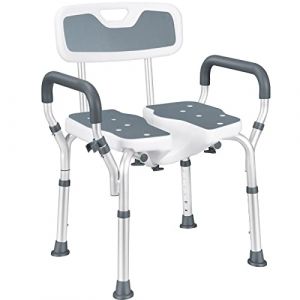 NArra Tabouret de Douche avec découpe hygiénique, Chaise de Douche réglable en Hauteur avec Dossier et accoudoirs, supportant jusqu'à 180 kg, avec Repose-Pieds antidérapants pour Les Personnes âgées (shoplery, neuf)