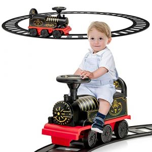 DREAMADE Train de Porteur Bébé Électrique avec 16 Pistes, Voiture à Pousser avec Lumières et Sons,Espace caché sous Le Siège, Cadeau de 3 Ans + (Noir et Rouge) (DREAMADE, neuf)