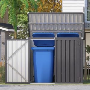 YODOLLA Cache Poubelle Exterieur en M&eacute;tal, Abri pour 2 Poubelles 240L, Rangement Exterieur pour Outils,V&eacute;lo Enfant,150 x 80 x 117.6cm(Gris) (YODOLLA-UK, neuf)