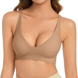 Soutien-gorge sans armatures push-up pour petite poitrine, v&ecirc;tement de grossesse, encolure en V, confortable, soutien-gorge doux, push-up, soutien-gorge sans coutures, l&eacute;g&egrave;rement rembourr&eacute; (OUAjgsod, neuf)