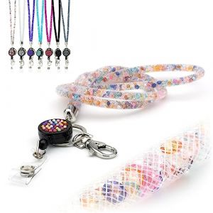 Cordons Tour de Cou Lanière Rétractable strass scintillants avec clip en métal pivotant Carte d'Identité Lanyard Enrouleur Collier en Bling Cristal pour badge d'identité pour Porte Badge Multicolore (CKB_LTD, neuf)