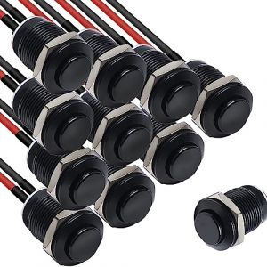 RUNCCI-YUN 10pcs 12mm 12V 2A Momentané Bouton-Poussoir Étanche en Acier Inoxydable Bouton-Poussoir on/Off,bouton poussoir rond,pour voiture, PC, lampe de table (Haute Tête) noir (RUNCCI-YUN, neuf)