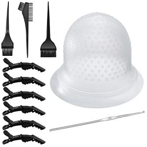 FRIUSATE 11 Pièces Bonnet Meches Cheveux Hairdressing Tool Bonnet à Mèches en Silicone Coloration Cheveux Kit Bonnet pour Meches et Balayage avec Aiguille à Crochet Brosses Peigne Pinces Cheveux (Beitini, neuf)