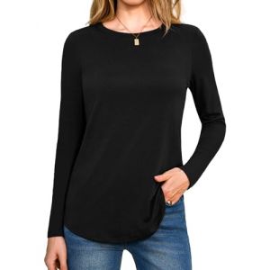 Aottori T-Shirts &agrave; Manches Longues Femme Haut Col Rond Classique Coton Tee Shirt D&eacute;contract&eacute; Chic &eacute;l&eacute;gant Blouse Casual Tunique Tops Noir L (LEHONG-EU, neuf)