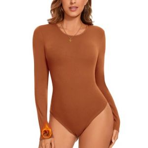 WOWENY Body thermique pour femme manches longues 3/4 &eacute;l&eacute;gant micro polaire haut chaud manches longues col rond bodysuit femme body manches longues costume traditionnel, XXL (SONEVEN DIRECT FR, neuf)