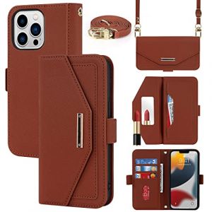 Cavor Coque Compatible avec iPhone 13 Pro Etui avec Cordon,Flip Portefeuille Étui Cuir,[5 Porte Cartes][Miroir][Magnétique][Réglable Collier] Housse - Marron (Copmob, neuf)