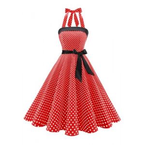 Timormode Sexy Robe R&eacute;tro Vintage Femme Ann&eacute;e 40 50 60 Robe de Cocktail Rockabilly D&eacute;collet&eacute; 10212Small Red White 3XL (Timormode, neuf)