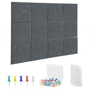 Grand panneau d'affichage en feutre gris foncé, 120x90 cm, tableau liege mural, tableau affichage, avec 12 plaques de liège, 90 épingles à goupilles et 60 pastilles adhésives amovibles (juningcenJianHuiUKshop, neuf)