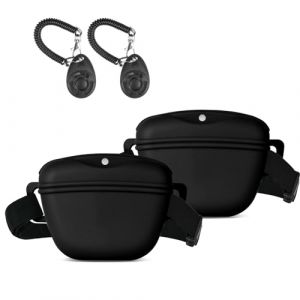 Aomig 2Pcs Sac Friandise pour Chien en Silicone, Accessoires Sac D'entra&icirc;nement Doggie Treat Sac Pochette, Sacs de Nourriture Portables pour Les Promenades du Chien avec Clicker et Ceinture Dressage (Yadark, neuf)