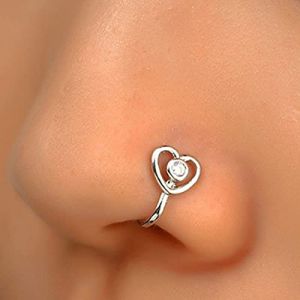 Wendalern Cristal Coeur Nez Anneau Argent Faux Septum Anneaux De Nez Cuivre Incrusté Zircon Nez Manchette Minuscule Clip En Forme De U Sur Anneau De Nez Pliable Non Piercing Nez Bijoux pour Femmes (Wendalern, neuf)