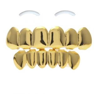 SSyang Grills Dentaires, Hip Hop Teeth Grills Faux Punk Hip Hop Dents Haut en Bas Diamant Strass Dents Grillz Halloween Festival de Musique Party Hip Hop Rapper Costume Accessoire Décoration (Or) (luou, neuf)