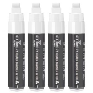 STATIONERY ISLAND Lot de 4 marqueurs à craie blanche pour tableau noir, marqueur liquide effaçable pour tableau noir, fenêtre, verre et miroir (pointe ogive de 10 mm) (Stationery Island, neuf)