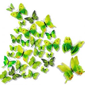 3D Papillon Stickers Muraux pour d&eacute;coration 24PCS de Maison Autocollants Muraux de Papillons 3D Sticker Mural bricolage papillon amovible R&eacute;utilisable Pour chambre Salon vert (xianghengou, neuf)