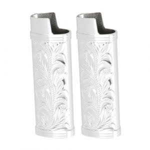 &Eacute;tui pour Briquet 2 Pi&egrave;ces, Manchon de Briquet en M&eacute;tal Floral Vintage, Conteneur de Rangement pour Briquet avec Design Ouvert sur le Dessus (SILVER) (Sojare, neuf)