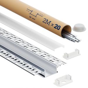 Profilé LED 2m en Aluminium encastrable placo, Lot de 20 Rails LED avec Diffuseur | Pour Rubans LED jusqu’à 20mm, Dimensions 64.2 × 13.8mm, Inclus embouts, vis et clips de montage (SA01, 2M 20 pièces) (YADIANNA LIGHTING, neuf)