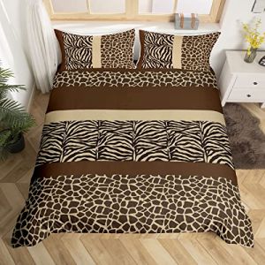Homemissing Zebra Stripes Sets de Housse de Couette Girafe Print Parure de Lit 220x240cm Brown Zebra Giraffe Skin Texture Housse de Couette Zoo Animal Fur Printed Room Decor (Bofanshangmao, neuf)