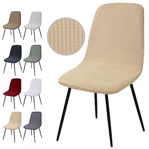 Housse de Chaise Extensible 4 pi&egrave;ces, Housse de Salle &agrave; Manger Amovible Lavables Couverture de Chaise en Jacquard Rev&ecirc;tement de Chaise pour Salle &agrave; Manger,H&ocirc;tel,D&eacute;cor,Mariage(Y-Beige, 4 Pi&egrave;ces) (Eckonaver, neuf)