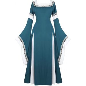 Josamogre Robe M&eacute;di&eacute;vale Femme Renaissance Robes Longues Adulte Costume Paysan Vintage Halloween Gothique Bleu Vert fonc&eacute; S (Josamogre Corset, neuf)