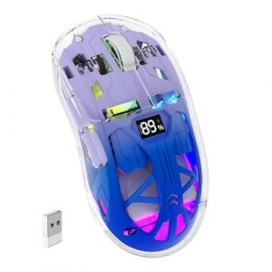 ZIYOU LANG x FREEWOLF Souris de Jeu sans Fil, PixArt PAW3212 Dual Mode 2.4G/Bluetooth Souris rétroéclairée RVB Transparente, Batterie 400mAh, 4000 DPI 5 Niveaux, Niveau de Batterie Visible-Violet (FreeWolf, neuf)