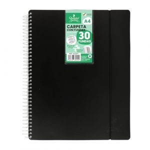 Starplast Quijote Paper World Classeur à spirale flexible avec 30 pochettes, transparentes lisses, A4, couverture en plastique résistant, usage bureau, école, personnel - Couleur : noir. AC0011 (MaxiDescuento Market, neuf)