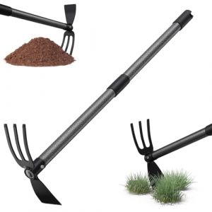 Harrms Binette de jardin avec manche de 76 cm, double binette multifonction avec 3 dents en métal, râteau de mauvaises herbes - Accessoire de jardin pour ameublir, aérer et désherber le sol (Gartenstern, neuf)
