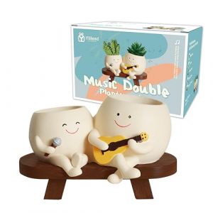 yiilead Pot de Fleurs en r&eacute;sine avec Motif Smiley &agrave; Double t&ecirc;te de Guitare,Pot de Fleurs Unique pour l'ext&eacute;rieur et l'int&eacute;rieur,avec Trou de Drainage,Cadeaux pour Papa et Maman (Yiilead Direct, neuf)