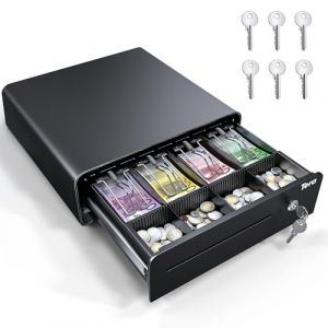 Tera Tiroir-caisse 13 pouces : ouverture automatique avec 6 clés Version lourde 4 compartiments à billets 4 compartiments à monnaie Compartiment à monnaie Tiroir multimédia 24 V RJ12 Serrure à clé (FUNN-EU, neuf)