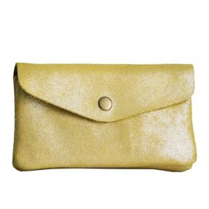 Double Tree - Porte-Monnaie Cartes Cuir V&eacute;ritable Daim Iris&eacute; pour Femme - Portefeuille Pochette Petit Sac De Rangement &Agrave; Pression - Format Mi-Long - L&eacute;ger Fonctionel - Moutarde (CROCOCHIC, neuf)