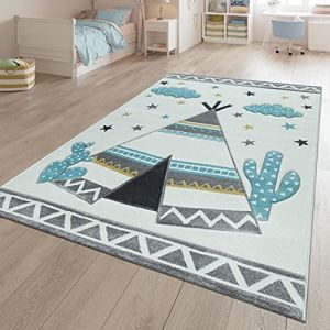 TT Home Tapis pour Enfant Chambre d'enfant Tons Pastel Motif Tipi 3D Cr&egrave;me Gris, Dimension:80x150 cm (marche-de-tapis, neuf)