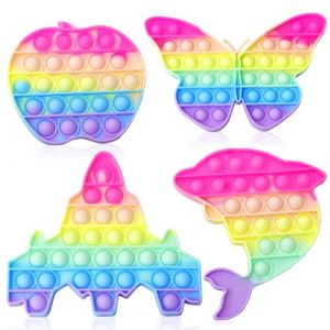 Jouets Sensoriels &agrave; Presser, 4 Pi&egrave;ces Silicone Anti Stress Jouets Pop Fidget It Toy Poppit Jouet Anti Stress Poppit Fidget Toy Set Sensorielle Jouet pour Enfants et Adulte Soulagement de L'anxi&eacute;t&eacute; (DIONIX, neuf)