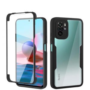 ILING Transparent Coque pour Xiaomi Redmi Note 10 4G/Redmi Note 10S/POCO M5s, 360&deg; Int&eacute;grale Protection Mode Tr&egrave;s Mince Antichoc &Eacute;tui avec L'&eacute;cran Int&eacute;gr&eacute;, Dur PC + Silicone TPU Bumper Housse (Noir) (Wanten, neuf)