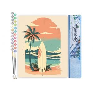 Figured'Art Peinture par Num&eacute;ro Adulte Planche de surf sur la plage - Activit&eacute; Manuelle Kit de Loisir Cr&eacute;atif DIY Num&eacute;ro d'Art Complet - 40x50cm sans ch&acirc;ssis en bois (Figured'Art, neuf)