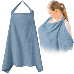 Tablier d'Allaitement, Darryy Couverture d'Allaitement en Coton, Cape Allaitement Bébé, 75 * 95cm, Voile d'Allaitement, Cache Allaitement, Écharpe Allaitement, Respirante, Douce, Multi (bleue) (GFHU, neuf)