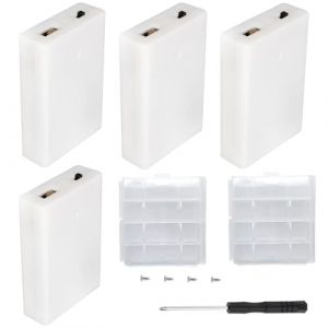 VISSQH 4 Pièces AA Support de Batterie,4 x 1.5V Support de Batterie 6V Battery Holder Box Case,AA Boîte à Piles en Plastique avec Intégré Prise Femelle USB Couvercle et Interrupteur on/Off(Blanc) (VISSQH, neuf)