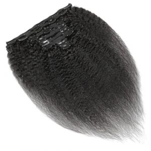 Clip in Human Hair Extensions Kinky Straight Brazilian Full Head Yaki Thick Double Long 8 Pieces 120g with 18 Clips Natural Black Color For Women Wear and Go(8inches) (YANGJIANJUNUK, neuf)