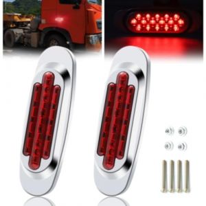 Ygmylandbb Feux de Gabarit Lat&eacute;raux LED, 24V Feux De D&eacute;gagement 16 LEDs Arri&egrave;re Indicateur Feux de Gabarit Lat&eacute;raux avec Lunette Chrom&eacute;e pour Remorque Camion Caravane etc (Rouge, 2pcs) (Rgu123, neuf)