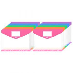 JEFURE Lot de 20 Pochette Porte-Documents A4, Pochettes Plastiques Perfor&eacute;es A4 avec 11 Trous, 5 Couleurs Pochettes Transparentes avec Poches, pour &Eacute;tiquettes pour Organiser les Documents (JEFURE, neuf)