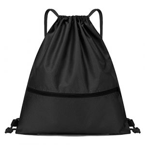 Jsdoin Sac à dos en nylon, Sac à dos de sport imperméable, à dos avec sacs de sport à cordon,Pour école, piscine, sport, adulte, enfant (Noir) (MARIA MATSENTIDOU, neuf)