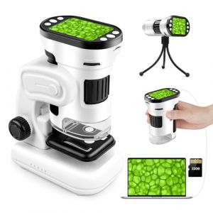 NZQXJXZ 3 en 1 Microscope Numérique pour Enfants et Adultes, 200-1000X Microscope de Poche Rechargeable pour Capture Photo et Vidéo, Mini Microscope Portable avec Écran HD 2'' et Carte TF 32G (lucki store, neuf)