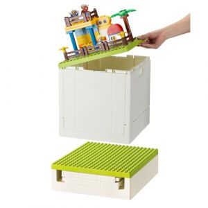 SHIMOYAMA Bo&icirc;te de rangement pliable avec couvercle &agrave; plaques de base pour blocs Duplo, 26Qt. Conteneurs de rangement empilables, 25L conteneur multifonctionnel pliable pour briques Lego Duplo (Vert) (SHIMOYAMA FR, neuf)