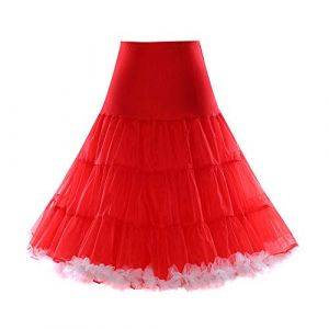 Boolavard 1950 26" Rockabilly Jupon Jupon Retro Vintage Petticoat Tutu Swing Rouge, Noir, Blanc, Bleu, Rose (L-XL (42-50), Rouge avec Garniture Blanche) (Boolavard, neuf)