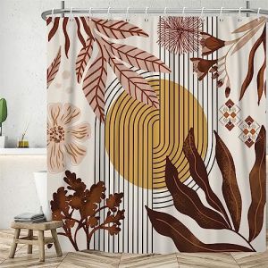 Rideau Douche Abstrait, Uiiooazy Rideau Douche Anti Moisissure 180x240cm Abstrait Soleil Gelb Fleur Rose Rideaux de Baignoire Tissu Lavable Imperméable Polyester Rideaux Salle de Bain avec 12 Crochets (dongguibinjingpinxiaodianpu, neuf)