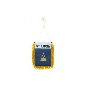 AZ FLAG - Fanion Sainte Lucie Pour D&eacute;coration Voiture Avec Ventouse et Franges Dor&eacute;es - Mini Drapeau Saint-Lucien - 13x10 cm (AZ-FLAG, neuf)