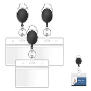HABNI Lot of 3 Porte-Badge Transparent avec Porte Badge Enrouleur, Carte de Visite, Carte Bus,Porte-Cartes d'Identité,Cordon Rétractable,Porte-clés Retractable,Corde intérieure 60cm (XIANXIAN LI, neuf)