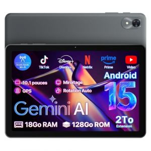 OYEFIT Tablette Android 15 10 Pouces avec Gemini AI, 18Go+128 Go(Extensible à 2 to) Tablette Tactile, Processeur 2.0 GHz, 5G WiFi 6 Tablet, Écran IPS HD 1280x800, 5000 mAh, Radio FM/GPS/Bluetooth (Jessica Gregory shop, neuf)