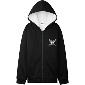 One Piece Sweat &agrave; Capuche Enfant et Ado 9-16 Ans, Sweat Zipp&eacute; Sherpa Polaire Chaud Noir, Hoodie Manga Cosy Cadeau Gar&ccedil;on (9-10 Ans, Noir) (Get Trend., neuf)