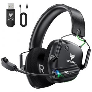 WESEARY WG4 Casque Gaming sans Fil, 2,4 GHz Casque Bluetooth sans Fil avec Micro pour PS5, PS4, PC, Switch, Mac, Mobile, Casque Gaming Pliable avec Son St&eacute;r&eacute;o, Batterie de 45h (LEESAN LIMITED, neuf)